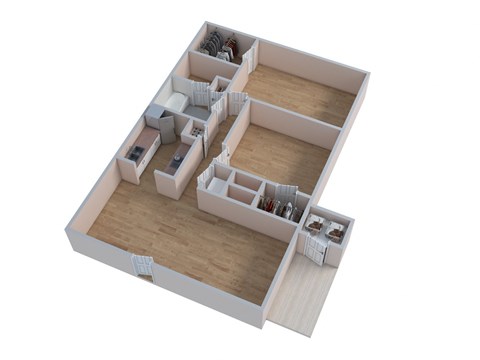 an overhead view of a 3d floor plan of a home
